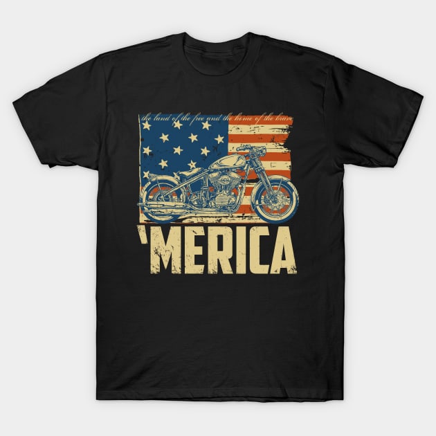 Biker shirt 'Merica American flag with motorcycle T-Shirt by TBA Design